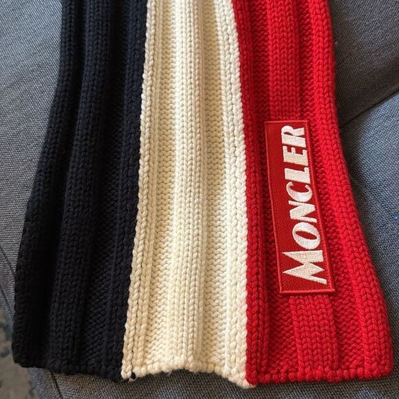 Moncler Color Block Fisherman Rib Knit Wool Unisex Extra Long Scarf. - Picture 3 of 5